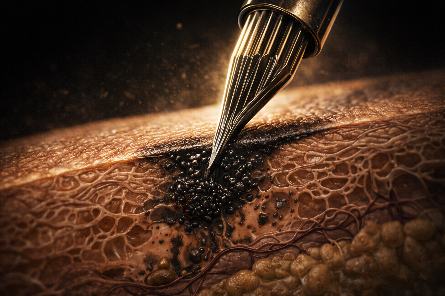 Cross-section diagram of human skin layers showing epidermis, dermis and hypodermis for tattoo ink placement